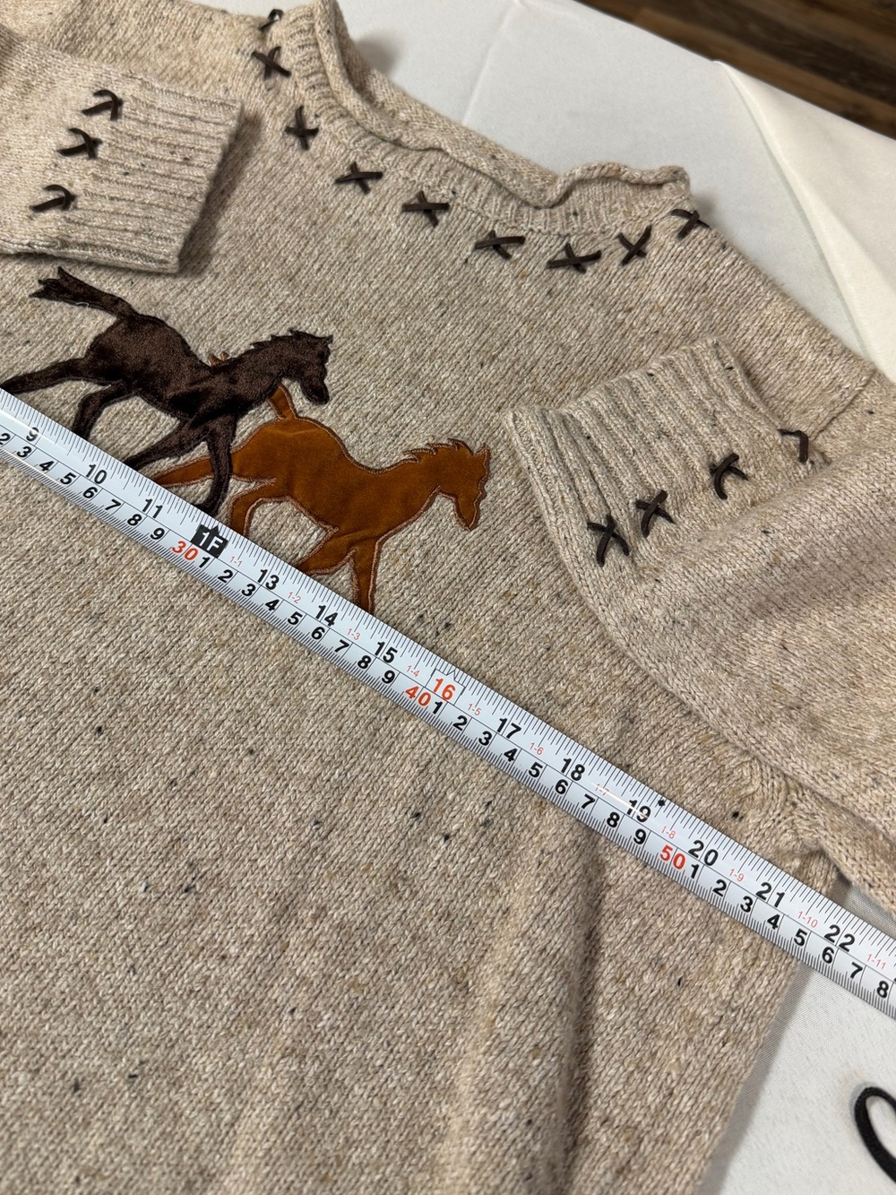 breckenridge Equestrian Beige Crewneck Sweater Grandmacore Western Size Medium - Picture 5 of 6